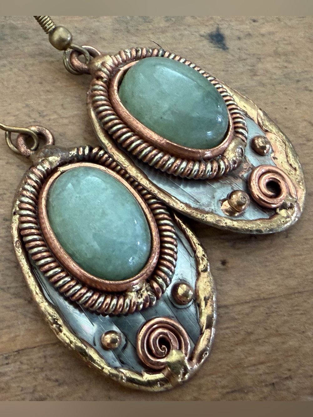 ANJU JEWELRY JANYA MIXED METAL AMAZONITE EARRINGS BOHO COPPER BRASS DANGLE